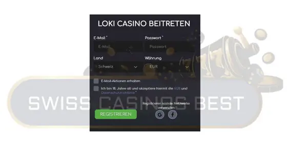 der Anmeldevorgang bei Loki online Kasino